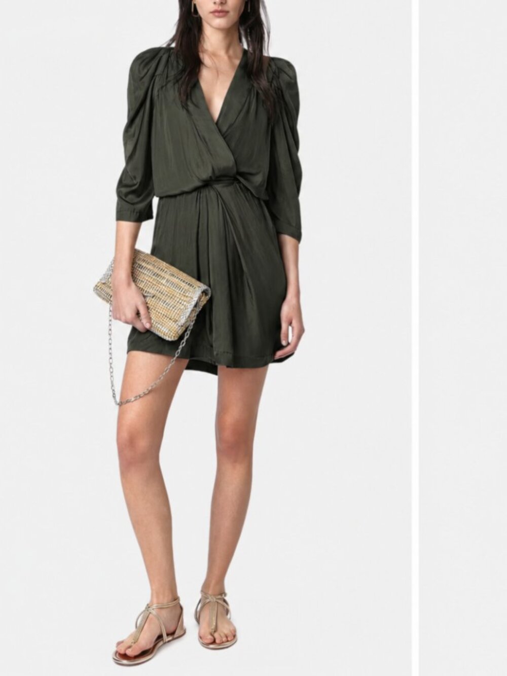 Zadig & Voltaire Ruz pleat-detail satin minidress in Slate sz.S NWT